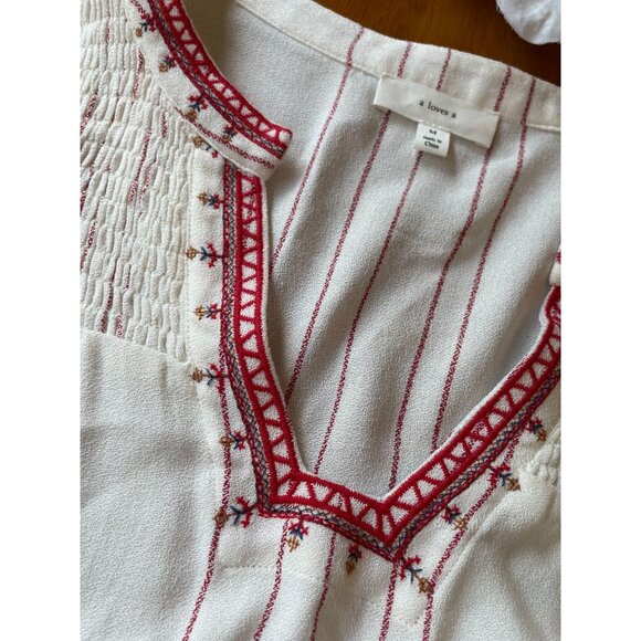 A Loves A Womens Medium Boho Embroidery Top White/Red Striped Cottagecore Fairy - Picture 7 of 11